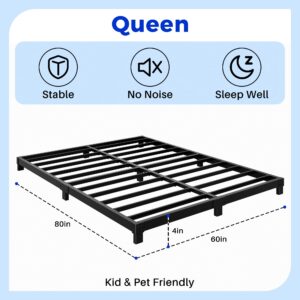 LECEVOCY Queen Bed Frame - 4 Inch Platform Low Bed Frame, 3600lbs Heavy Duty Metal Bed Frame, Queen Bed Frame No Box Spring Needed - Easy Assembly and Noise Free