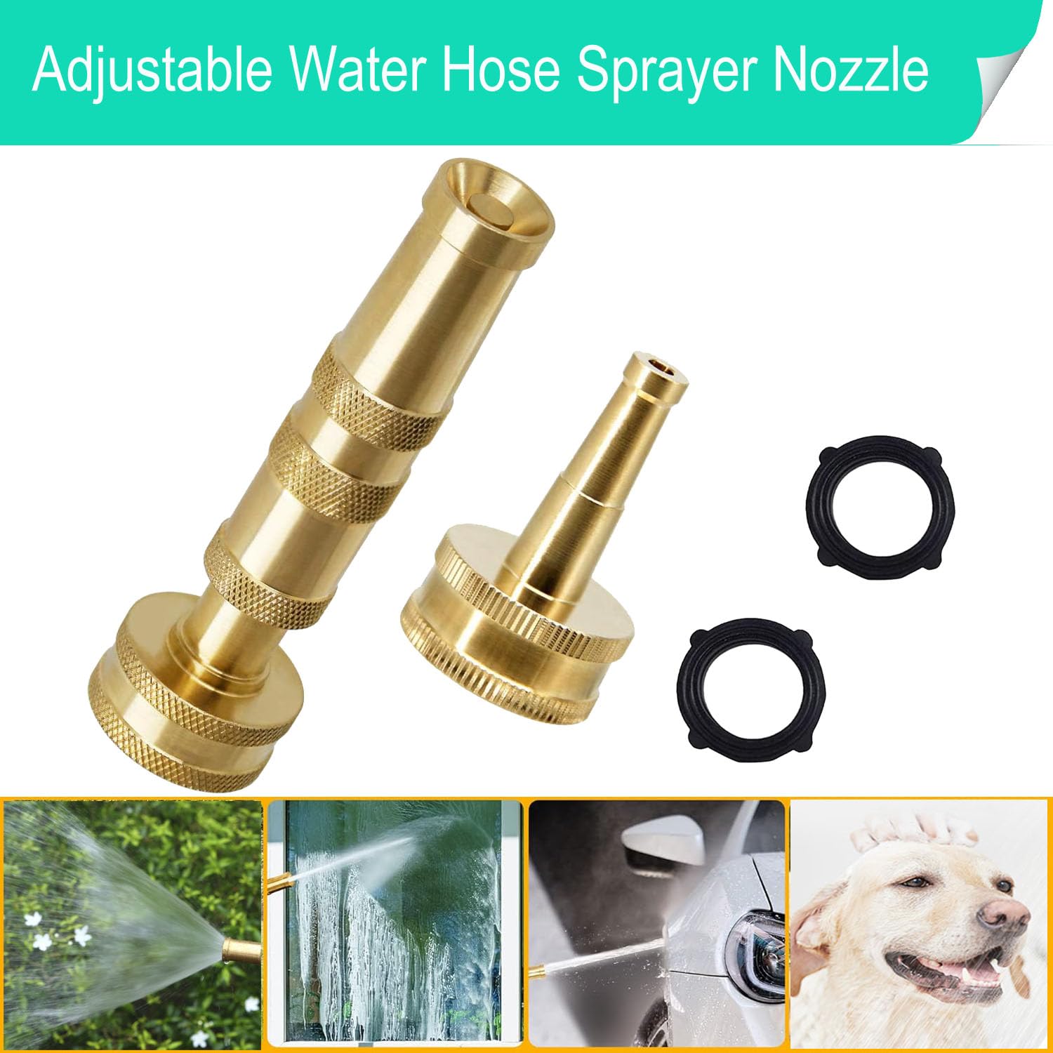 Solid Brass Heavy Duty Adjustable Twist Hose Nozzle, CM CUMIZON Jet Sweeper Nozzle, High Pressure Hose Nozzle Solid Brass,Water Hose Sprayer Nozzle, B