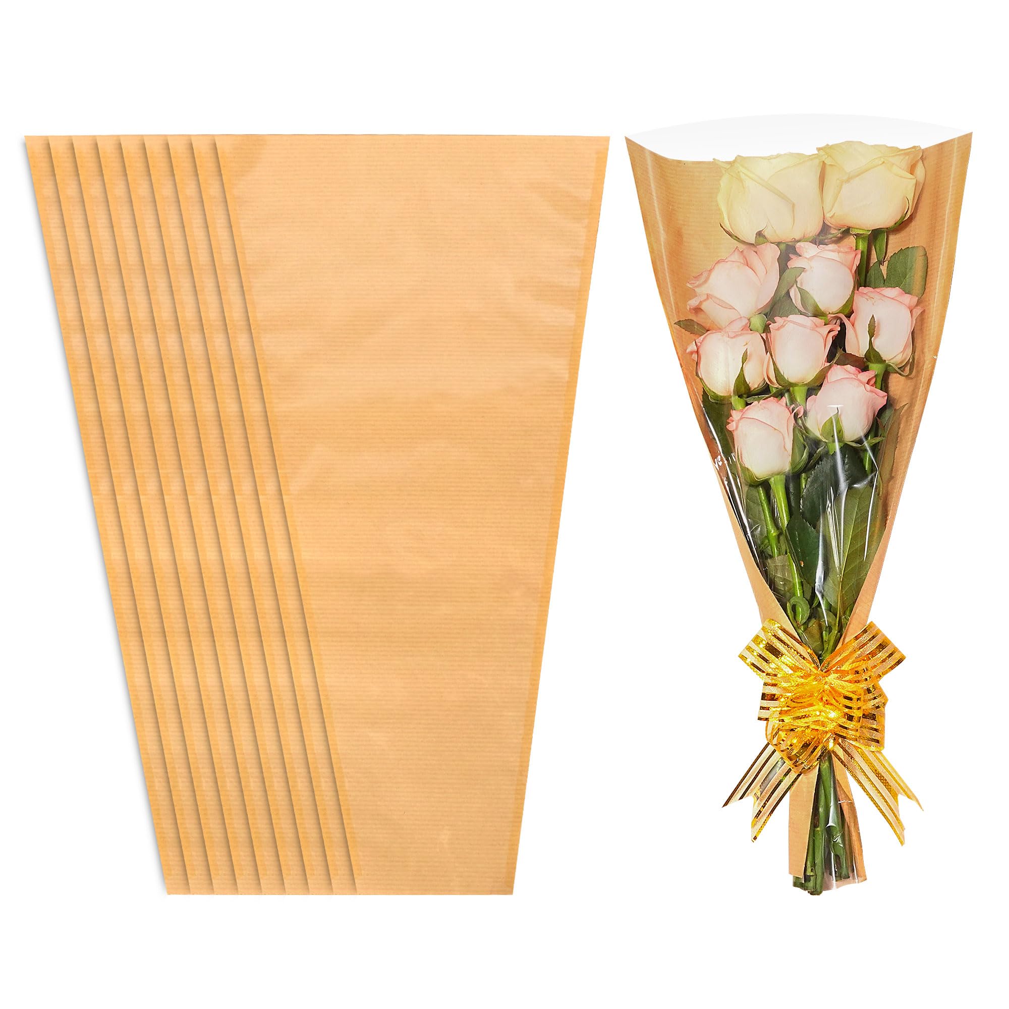 JOYIT Flower Bags for Bouquets, 50PCS Flower Wrapping Papers 9.8in x 18in, Kraft Flower Wrapping Bags, Floral Wrapping Paper Flower Sleeves for Floral bouquets Packaging