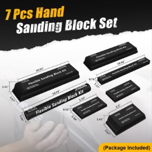 Sanding Block Kit 7 Piece - Flexible EVA Foam Wet or Dry Auto Body Hand Sanding Blocks Kit for Automotive Car Wood Bodywork