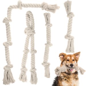 glimin 4 pcs natural cotton rope dog toys white tough dog rope toy for aggressive chewers interactive knot dog toys for large dog tug of war dog toy heavy duty pet supplies for teeth cleaning