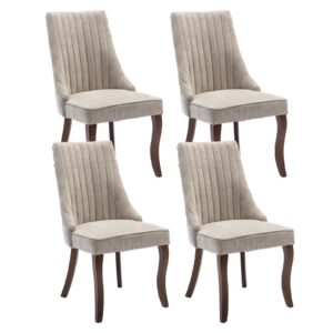 mzdoo dining chairs set of 4，linen channel tufted kitchen dining room chair with curved solid wood legs, comfortable fabric upholstered dining chair for dining room, (rustic beige, 4pc)