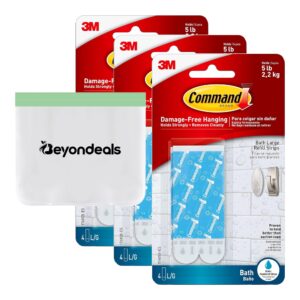 beyondeals large refill adhesive strips, 4 ct - water-resistant towel hooks for bathrooms adhesive strips bundle reusable food storage bag - heavy duty towel hooks adhesives ~ [pack of 3]