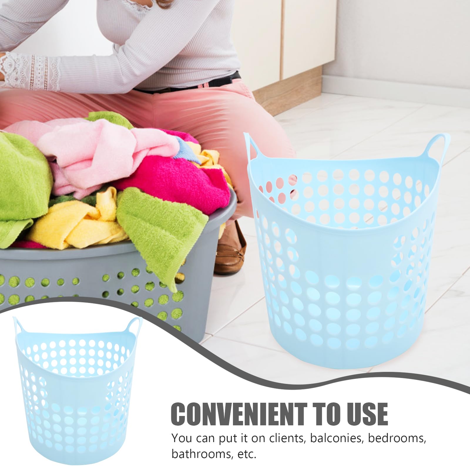 BESTOYARD Flexible Laundry Basket Plastic Laundry Hamper Clothes Basket with Side Handles Portable Ventilated Round Bin Container Organizer for Bedroom Laundry Room 30L