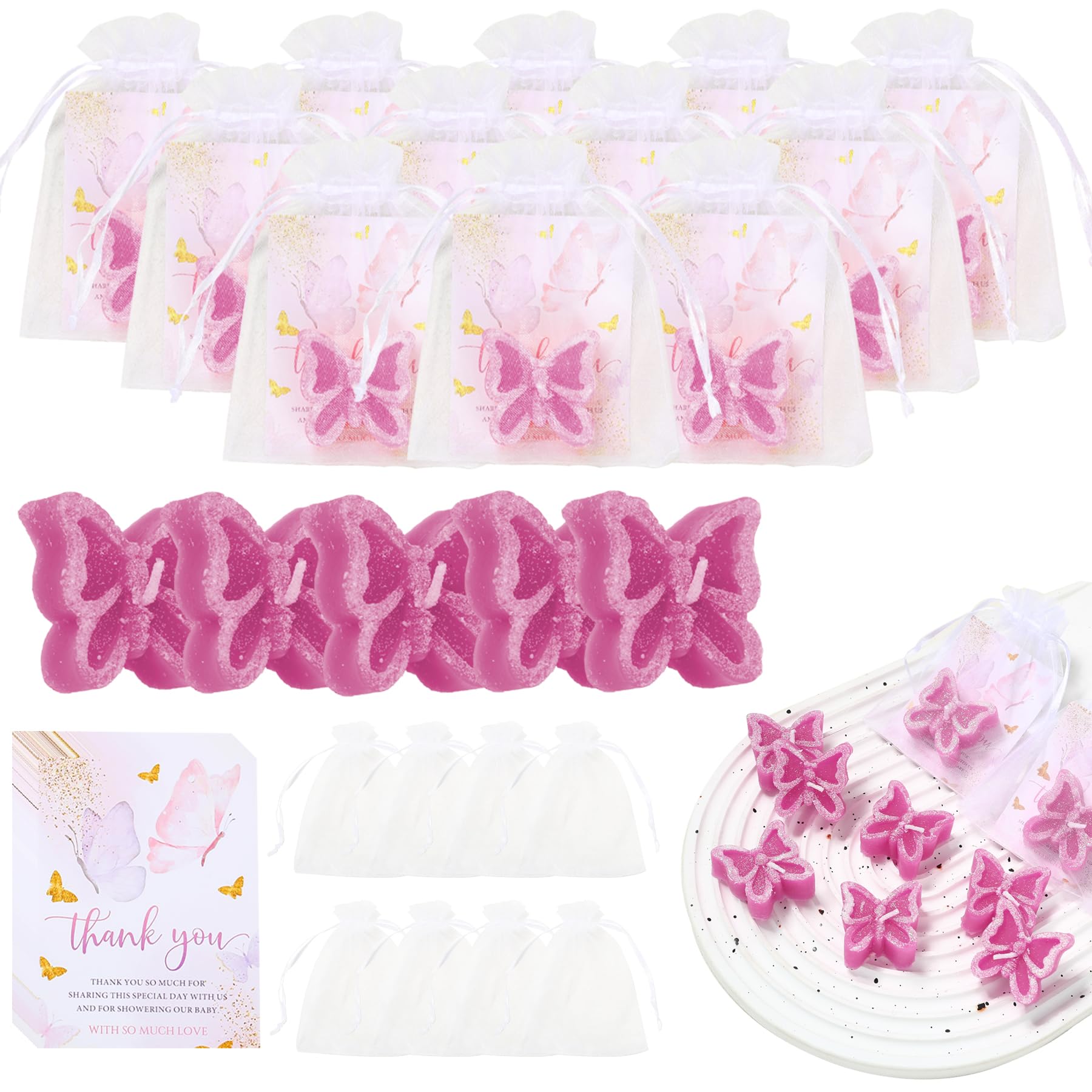 25 Sets Butterfly Baby Shower Favors - Butterfly Shaped Baby Shower Candles, Butterfly Tea Lights Candles with 25 Thank Cards Candle Gifts for Wedding, Cute Butterfly Decorations for Bridal Shower