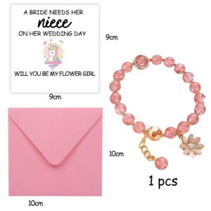 MKISHINE Will You Be My Flower Girl Card for Niece, Flower Girl Gift, Flower Girl Bracelet, Flower Girl Proposal Bracelet, Bridal Party Proposal Card from Aunt Uncle Bride Groom - Niece Flower Girl