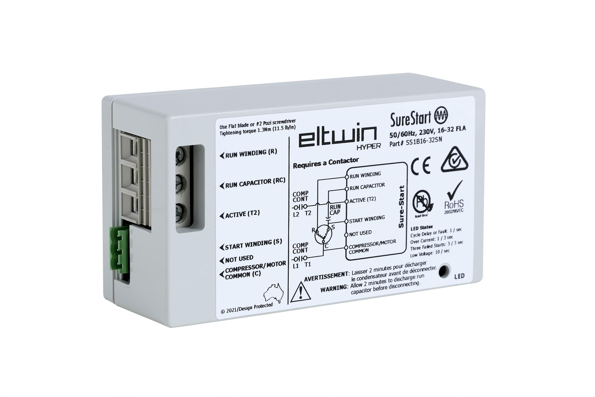 Eltwin Hyper SureStart 16-32A Soft Start with Reverse Motor Protection. Reduce The Start up Current of Your HVAC Unit by up to 70%. Easy to Install., Gray