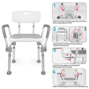 2024 New Shower Chair with Arms and Back,6 Levels Height Adjustable Shower Chair for Elderly and Disabled,Tool-Free Shower Seat for Bathtub,Shower Bath Chair for Elderly/Disabled