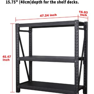 BIBKOK Garage Shelving Rack,3-Tier Industrial Shelving,Adjustable Warehouse Storage Rack,Heavy Duty Workshop Shelf for Basement Supermarket(N120,Black)