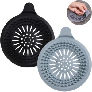 shower drain hair catcher with suction cups, 2 pack silicone sink strainer protector bathroom accessories hair stopper, easy to install filter trap for bathtub kitchen pet hair