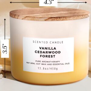 Vanilla Cedarwood Forest Candle - Large 3 Wick Scented Candle - Winter Balsam Fir Candle with Clove & Cedar - Natural Soy Candle for Home 15.8 oz - Aromatherapy Holiday Candle Gift for Women & Men