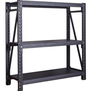 BIBKOK Garage Shelving Rack,3-Tier Industrial Shelving,Adjustable Warehouse Storage Rack,Heavy Duty Workshop Shelf for Basement Supermarket(N120,Black)