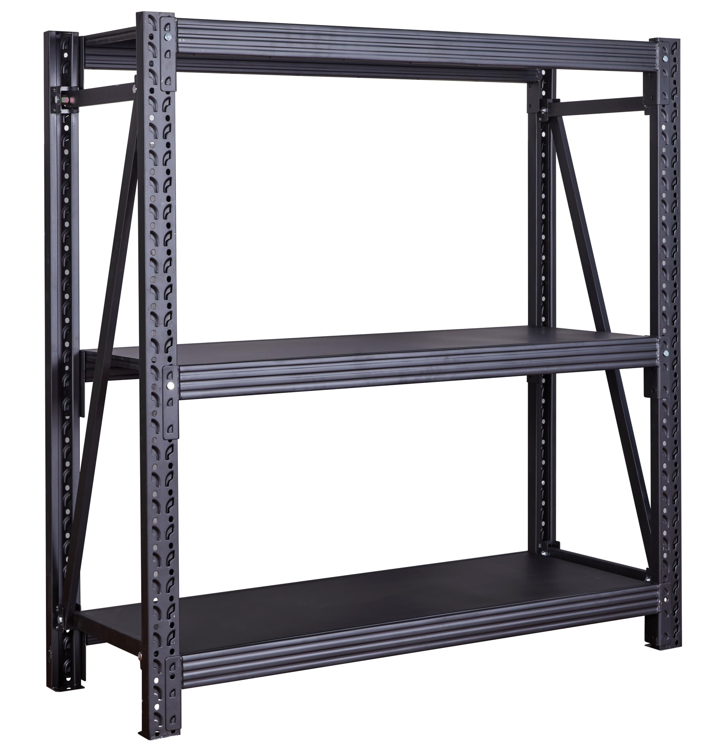 BIBKOK Garage Shelving Rack,3-Tier Industrial Shelving,Adjustable Warehouse Storage Rack,Heavy Duty Workshop Shelf for Basement Supermarket(N120,Black)