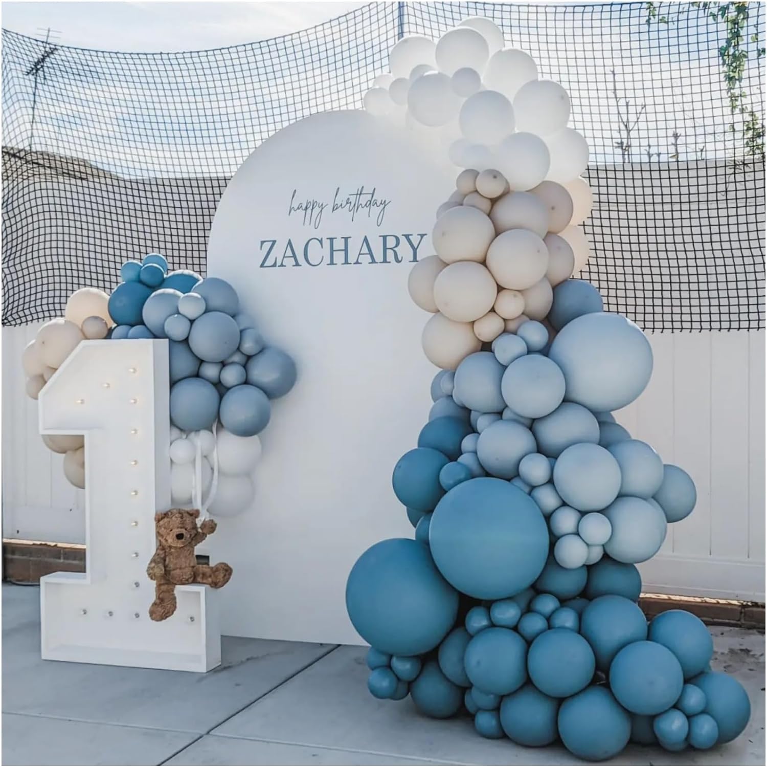 Dusty Blue Balloon Garland Kit - 167pcs Blue Balloon Arch kit with Dusty Blue, Baby Blue, Sand White, White Balloons - Perfect for Baby Shower Wedding Boy Birthday Decoration