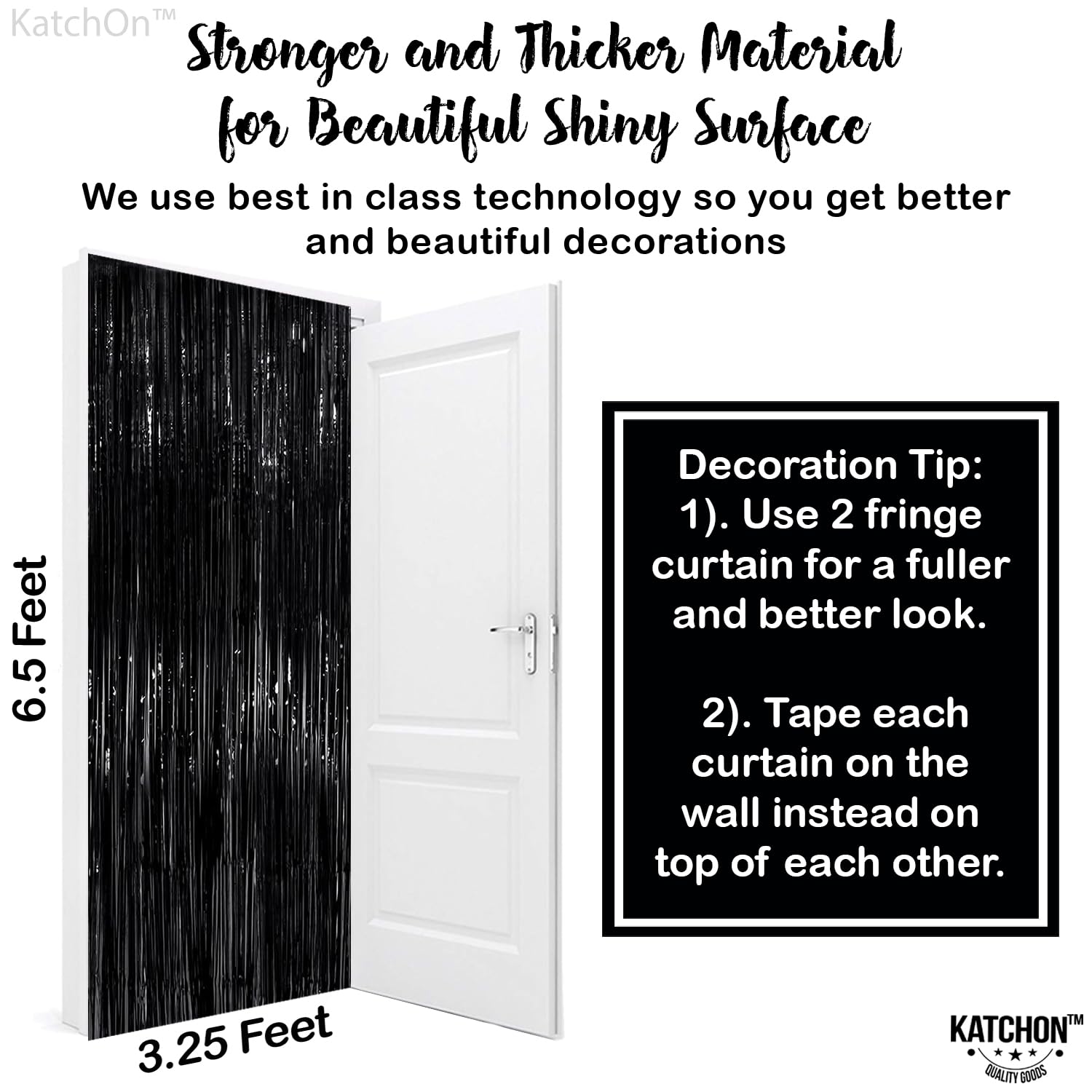 KatchOn, Shiny Black Backdrop Curtain - 3.2x6.5 Feet, Pack of 2 | Black Streamers for Black Birthday Decorations | Happy New Year Backdrop for Happy New Year Decorations | Death to My 20s Decorations