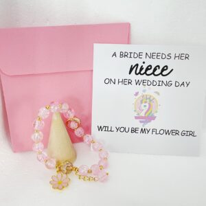 MKISHINE Will You Be My Flower Girl Card for Niece, Flower Girl Gift, Flower Girl Bracelet, Flower Girl Proposal Bracelet, Bridal Party Proposal Card from Aunt Uncle Bride Groom - Niece Flower Girl