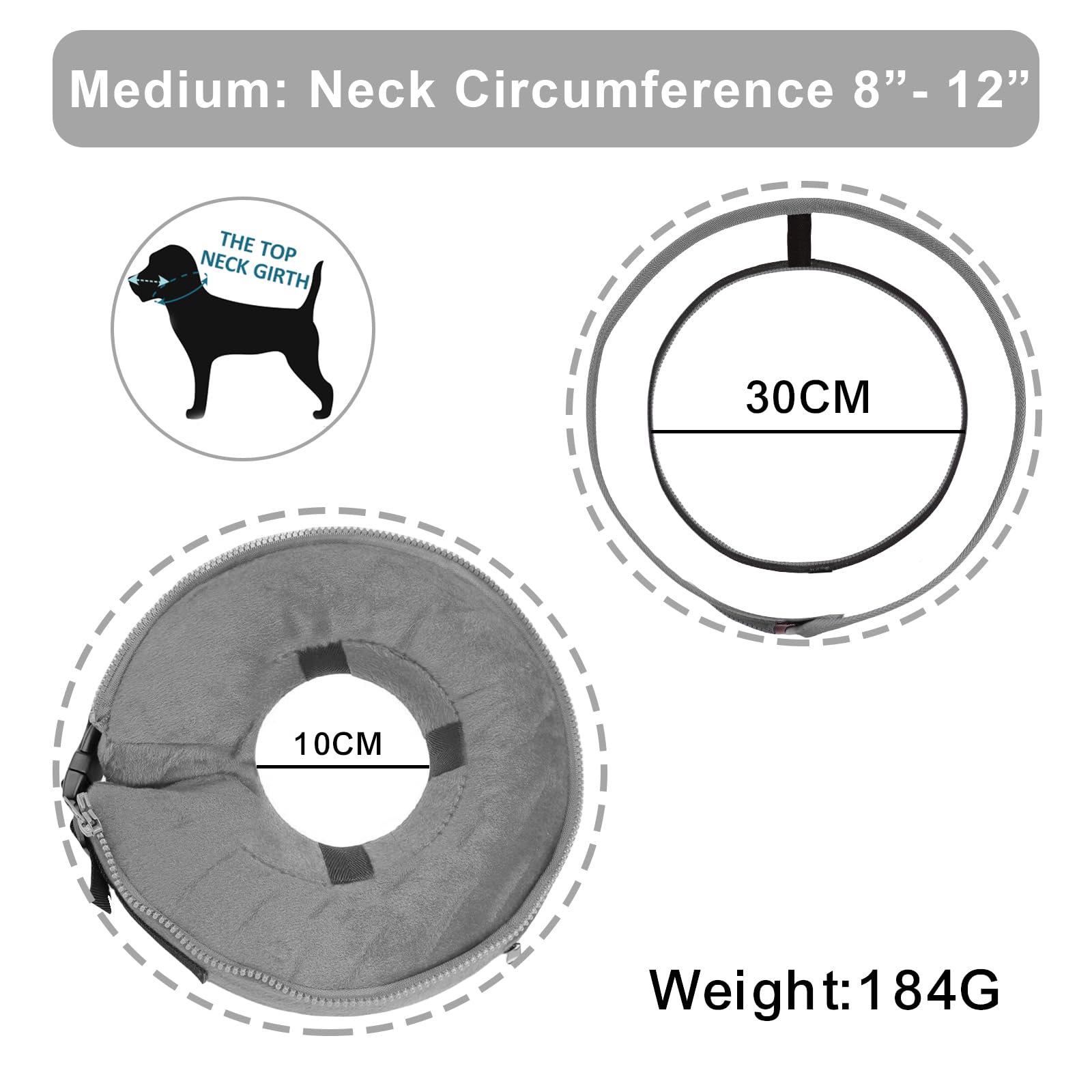 Dog Cone Collar, Inflatable Dog Cone After Surgery for Small Medium Large Dogs, Soft Dog Cone of Alternative with Enhanced Anti-Licking Guard Shield for Pets (Grey, M (Neck: 9"-12"))