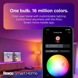 Roku Smart Light Bulbs (Color, 1-Pack) - Dimmable A19 Color Lightbulbs with Adjustable Brightness & Temperature - WiFi Smart Bulbs Works Voice, Alexa & Google Assistant - Smart Home Products