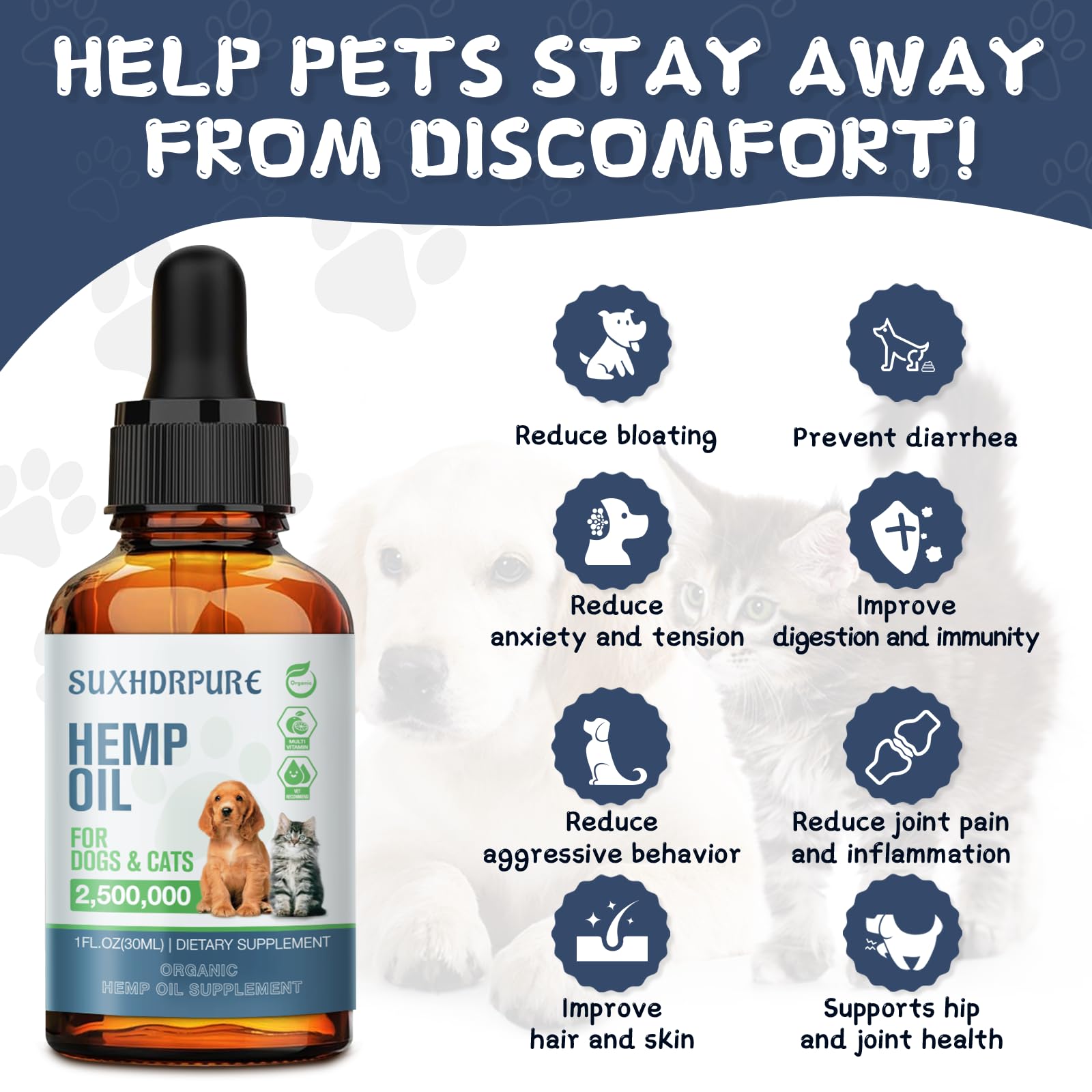 Natural Oil for Dogs and Cats - Natural Oil Drops with Omega Fatty Acids - Hip and Joint Support and Skin Health 240330075