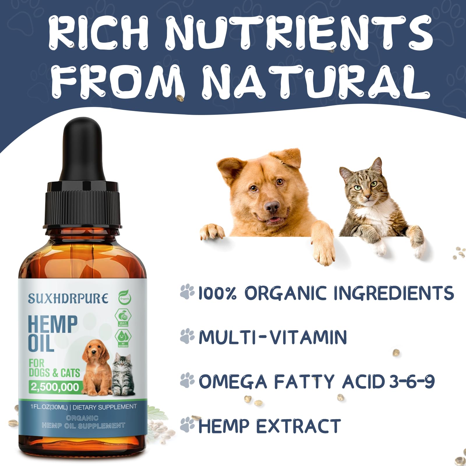 Natural Oil for Dogs and Cats - Natural Oil Drops with Omega Fatty Acids - Hip and Joint Support and Skin Health 240330075