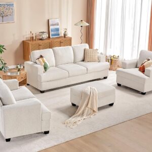 papababe Sofa, 3 Seater Modern Couches with Extra Deep Seats, 89 Inch Wide Comfy Couches for Living Room (Chenille, Beige)