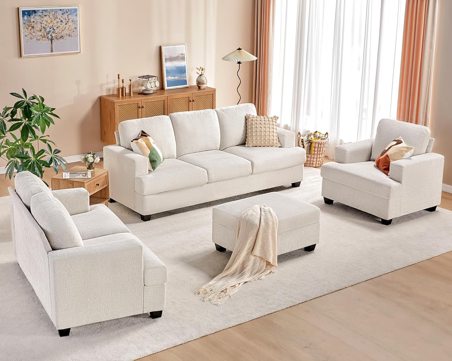 papababe Sofa, 3 Seater Modern Couches with Extra Deep Seats, 89 Inch Wide Comfy Couches for Living Room (Chenille, Beige)