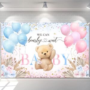 avezano boho bear gender reveal backdrop banner boho floral we can bearly wait gender reveal decorations pampas grass he or she baby shower party decor 70.8 x 43.3 inch