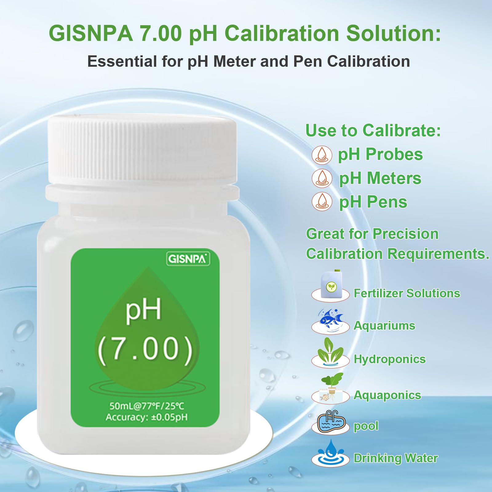 pH Meter Calibration Solution Kit (pH 4.00, 7.00 & 10.01), 3 Bottles 50ml pH Calibration Buffer Solution and 30 ml KCL pH Protective Solution for All pH Meters