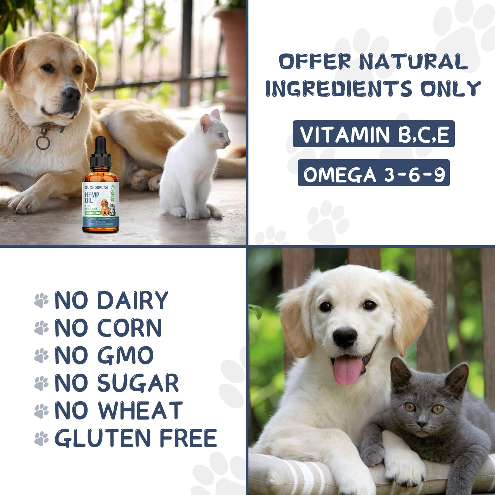 Natural Oil for Dogs and Cats - Natural Oil Drops with Omega Fatty Acids - Hip and Joint Support and Skin Health 240330075