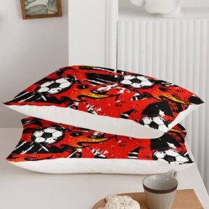 AILONEN Soccer Comforter Set Full Size, Red Flame Black Basketball Pattern Bed in a Bag for Boys Teens Kids Men,Comic Soccer Sports Theme Quilt Set,1 Quilt and 2 Pillowcases,3 Pieces