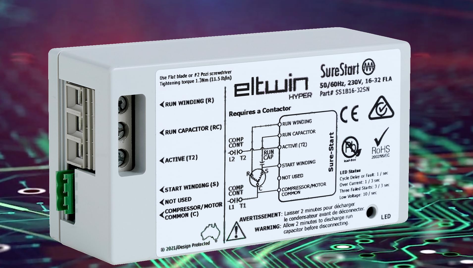 Eltwin Hyper SureStart 16-32A Soft Start with Reverse Motor Protection. Reduce The Start up Current of Your HVAC Unit by up to 70%. Easy to Install., Gray