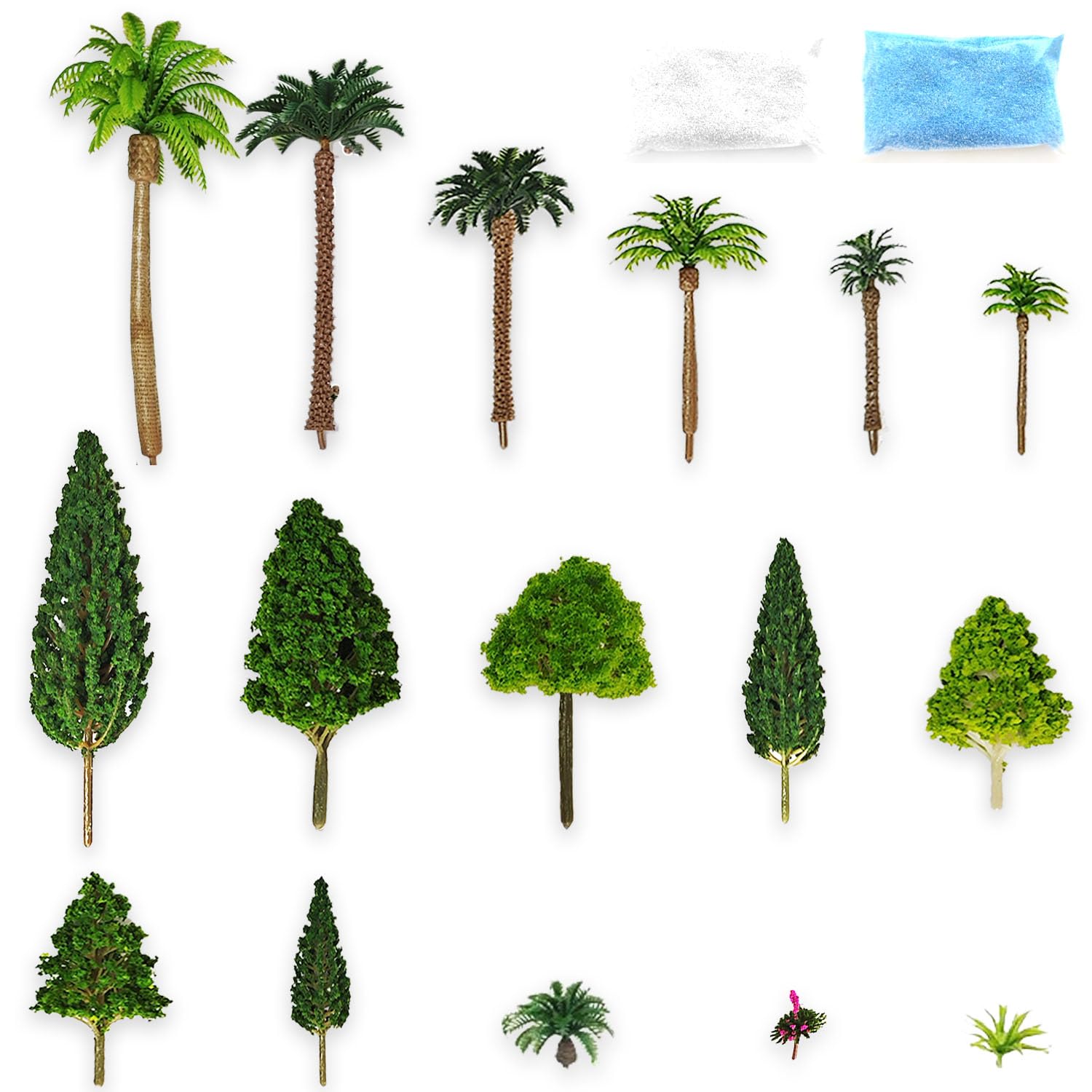 QuarenDen Model Trees, Miniature Trees, 38Pcs, Architecture Trees, Palm Trees with Sand for DIY Scenery Landscape, Model Train Scenery