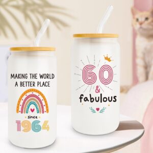 60th Birthday Gifts for Women, 60 Fabulous Gifts, Gifts for 60 Year Old Woman, 1964 Birthday Gifts, 60th Birthday Ideas, Gifts for 60 Year Old Mom, Sister, 60th Birthday Decorations - 16oz Glass Cup