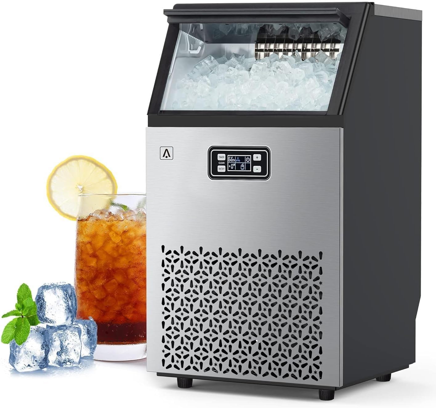 Zstar Commercial Ice Maker Machine, 160LBS/24H Under Counter Ice Maker with 33LBS Ice Storage & Ice Scoop, Self-Cleaning, Stainless Steel Freestanding Ice Machine for Commercial Restaurant, Home, Bars