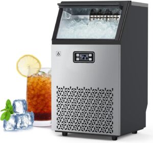 zstar commercial ice maker machine, 160lbs/24h under counter ice maker with 33lbs ice storage & ice scoop, self-cleaning, stainless steel freestanding ice machine for commercial restaurant, home, bars