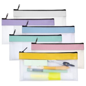 6pack clear pencil pouch, pencil case, clear makeup bag, pencil bag, pen pouch, clear pencil case, clear zipper pouch, zipper pencil pouch, soft, durable, ideal for kids, students, women, traveler