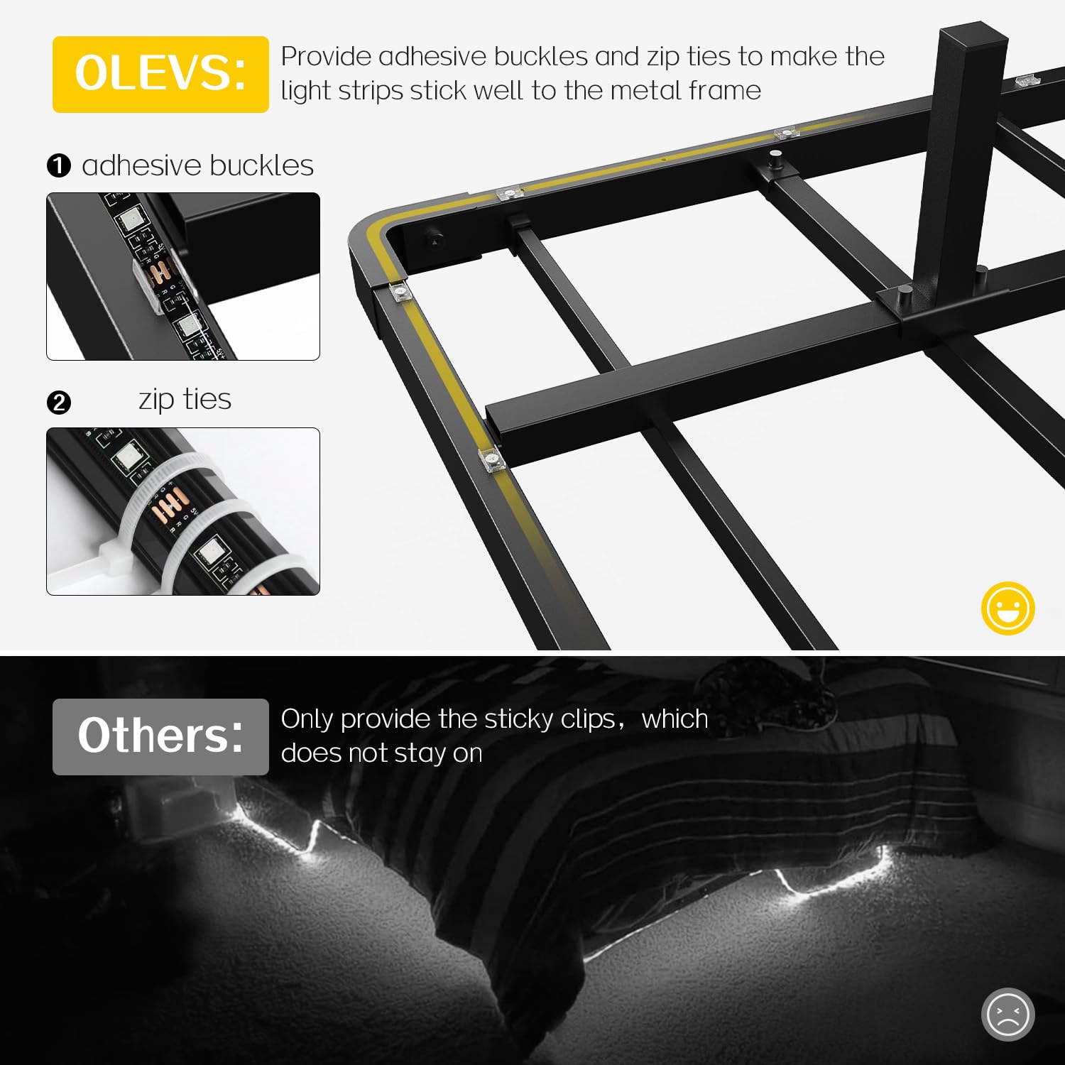 OLEVS Floating Bed Frame King Size with LED Lights and Charging Station - Metal Platform Bed Frame, No Box Spring Needed, Easy Assembly