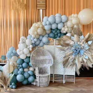 Dusty Blue Balloon Garland Kit - 167pcs Blue Balloon Arch kit with Dusty Blue, Baby Blue, Sand White, White Balloons - Perfect for Baby Shower Wedding Boy Birthday Decoration