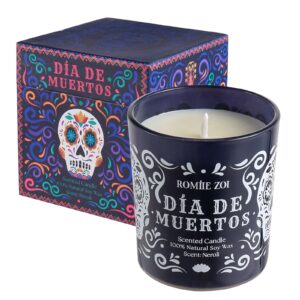 romiie zoi scented candle - dia de muertos - 6oz soy wax candle for the day of dead, gift for her/him