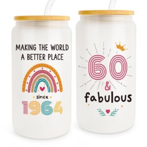 60th birthday gifts for women, 60 fabulous gifts, gifts for 60 year old woman, 1964 birthday gifts, 60th birthday ideas, gifts for 60 year old mom, sister, 60th birthday decorations - 16oz glass cup