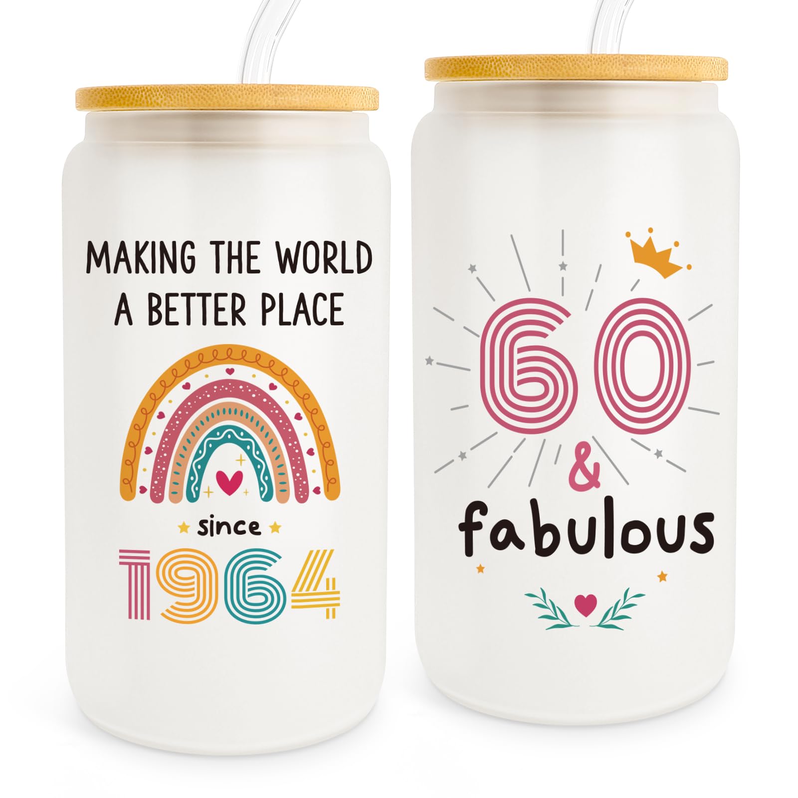 60th Birthday Gifts for Women, 60 Fabulous Gifts, Gifts for 60 Year Old Woman, 1964 Birthday Gifts, 60th Birthday Ideas, Gifts for 60 Year Old Mom, Sister, 60th Birthday Decorations - 16oz Glass Cup