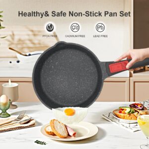 AIKENBBKK Nonstick Pot and Pan Set with Removeable Handle, Granite Coating 8 inch Frying Pan & 1.8 QT Saucepan with Lid, Oven& Dishwasher Safe (Black, 4pcs Sets)