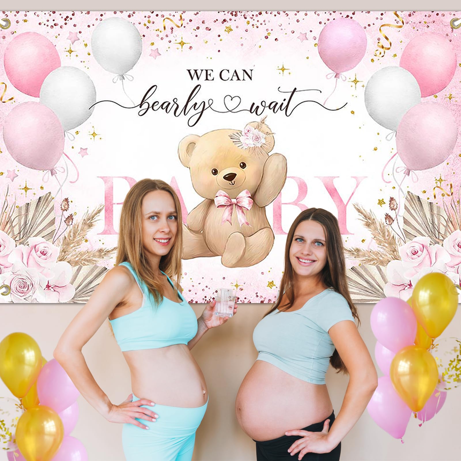 Lecheme Pink Bear Baby Shower Backdrop 6x4ft We Can Bearly Wait Baby Shower Backdrop for Girl Baby Shower Banner Girl Baby Shower Decorations Photo Booth Props