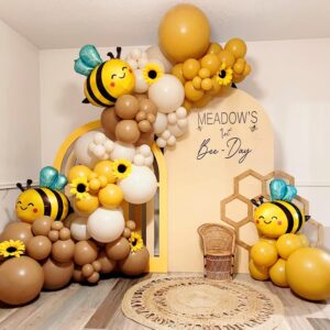 bee balloons arch kit mustard yellow sand white brown bee balloons for bee baby shower party decorations, gender reveal mama to bee party fall wedding birthday party supplies