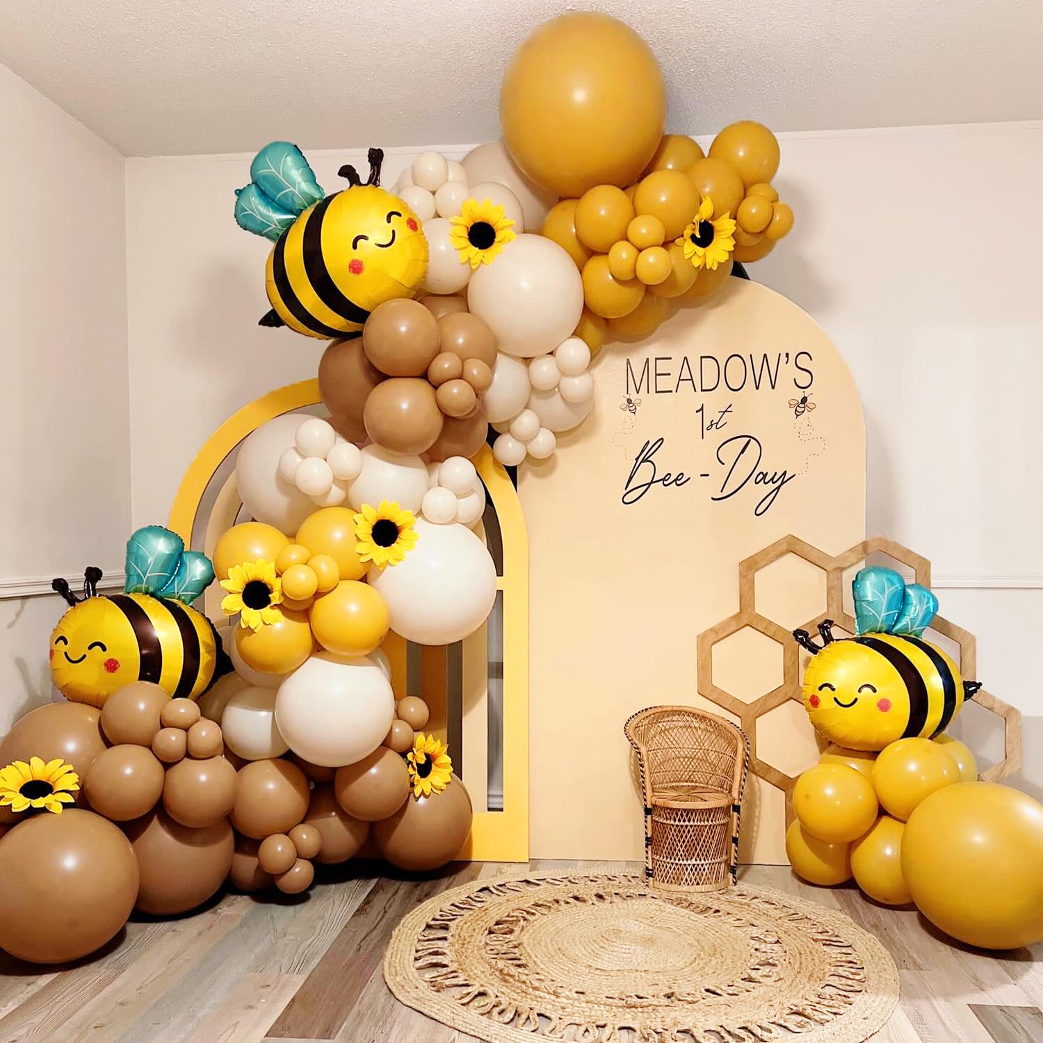 Bee Balloons Arch Kit Mustard Yellow Sand White Brown Bee Balloons for Bee Baby Shower Party Decorations, Gender Reveal Mama to Bee Party Fall Wedding Birthday Party Supplies