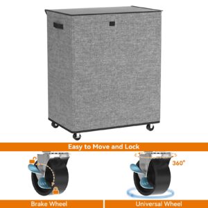 Chrislley Double Laundry Hamper with Wheels 160L Large Laundry Basket with Lid,Rolling Dirty Clothes Hamper 2 section with Removable Liner Bags, Collapsible Laundry Organizer for Bedroom, Dorm,Gray