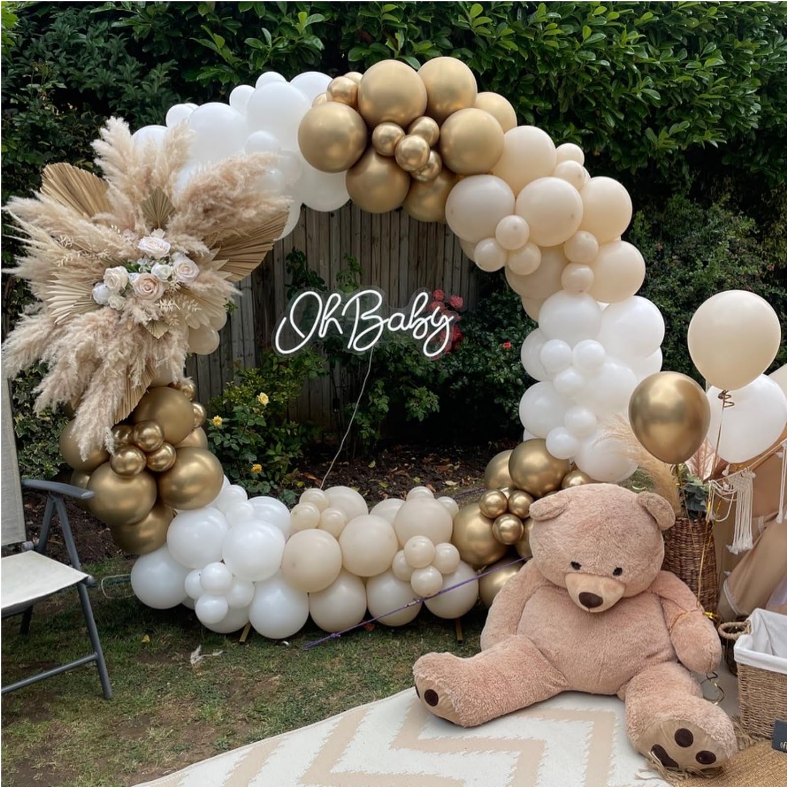 White Sand Gold Balloons Garland Arch Kit,156PCS White Nude Balloons with Metallic Chrome Gold Latex Balloons for Boho Wedding Baby Shower Bridal Shower Birthday Engagement Party Decorations