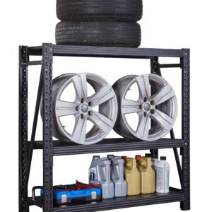 BIBKOK Garage Shelving Rack,3-Tier Industrial Shelving,Adjustable Warehouse Storage Rack,Heavy Duty Workshop Shelf for Basement Supermarket(N120,Black)