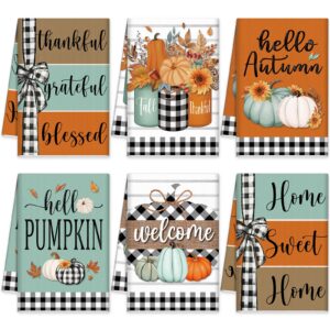 windkream 6 pieces fall thanksgiving kitchen towels blue orange pumpkin dish towels buffalo plaid bathroom hand towels 21.26 x 14.17 inch autumn tea towels fall decor for kitchen bath farmhouse gifts