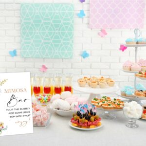 Boho Wildflower Bridal Shower Mimosa Bar Sign, Table Decor Bridal Shower Sign, Pack of 1 Wooden Tabletop Sign with Stand, Bridal Shower Decorations, Wedding Shower Supplies - XG05